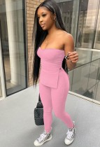 Summer Party Pink Slit Tube Top and Pants 2PC Set