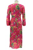Autumn Plus Size Print Long Sleeve Wrap Long Maxi Dress