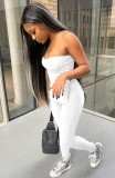 Summer Party White Slit Tube Top and Pants 2PC Set