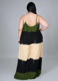 Summer Plus Size Casual Color Block Strap Long Maxi Dress