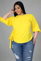 Camisa de verano con cordones laterales amarillos de talla grande
