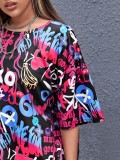 Summer Street Style Print O Neck Loose Shirt