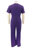 Summer Plus Size Casual Purple O Neck Loose Jumpsuit