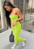 Summer Party Green Slit Tube Top and Pants 2PC Set