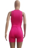 Summer Casual Fitted Rose Vest and Biker Shorts 2PC Set