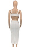 Summer Party White Cut Out Sexy Ribbed Strap Midi Dress