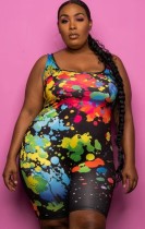 Summer Plus Size Black Paints Sleeveless Bodycon Rompers