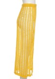 Summer Party Sexy Yellow Hollow Out Fishnet Long Skirt