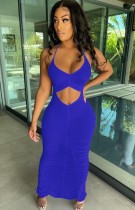 Summer Party Blue Sexy Cut Out Halter Robe longue