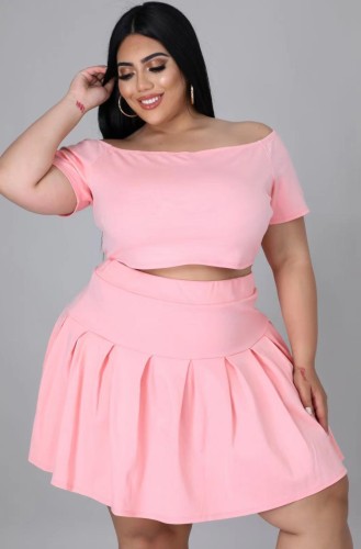 Wholesale Summer Plus Size Pink Off Shoulder Crop Top and Pleated