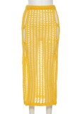 Summer Party Sexy Yellow Hollow Out Fishnet Long Skirt
