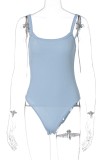 Summer Blue Ribbed Basic Strap Bodysuit