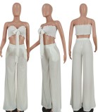 Summer Party White Knotted Bandeau Top and Wide Pants Set