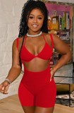 Summer Party Red Bra and Suspender Shorts Set