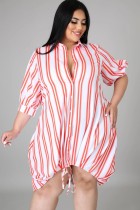 Sommer Plus Size Casual Stripes Blusenkleid