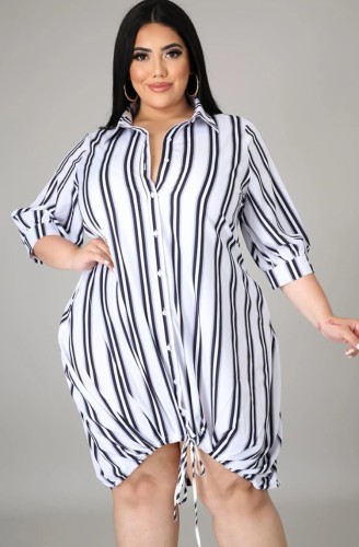 Sommer Plus Size Casual Stripes Blusenkleid