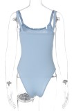 Summer Blue Ribbed Basic Strap Bodysuit
