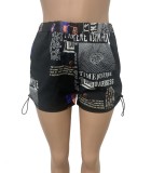 Summer Print Black Casual Jogger Shorts