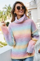 Herbst Umlegekragen Langarm Raibow Pullover Pullover