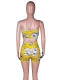 Summer Yellow Floral Bandeau Top and Shorts 2PC Set