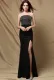 Autumn Black Beaded Upper Slit Strapless Evening Dress