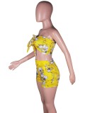 Summer Yellow Floral Bandeau Top and Shorts 2PC Set