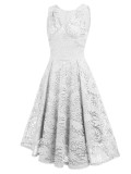 Summer Wedding White Lace Sleeveless V-Neck Bridesmaid Dress