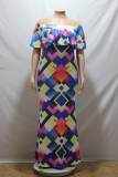 Summer Plus Size Off Shoulder Multicolor Long Dress