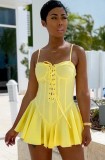Summer Party Yellow Lace Up Sexy Strap Tutu Dress