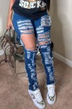 Summer Blue Cut Out Ripped Damage Tight Jeans