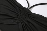 Summer Party Black Sexy Ruched Halter Crop Top and Mini Skirt Set