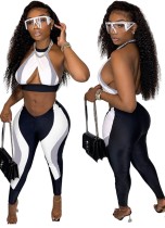 Sommerfest Sexy Color Block Backless Crop Top und Hose 2PC Set