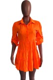 Summer Casual Orange Ruffles Skater Dress