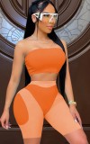 Summer Party Sexy Color Block Bandeau Top and Biker Shorts 2PC Set