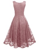 Summer Wedding Pink Lace Sleeveless V-Neck Bridesmaid Dress