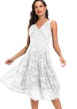 Summer Wedding White Lace Sleeveless V-Neck Bridesmaid Dress