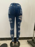 Summer Blue Cut Out Ripped Damage Tight Jeans