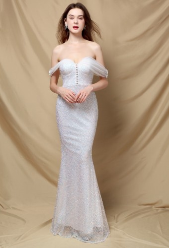 Summer Formal White Sequins Sweetheart Mermaid Evening Dress