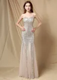 Summer Formal Silver Sequins Strap Mermaid Evening Dress