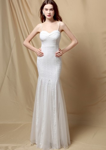 Summer Formal White Sequins Strap Mermaid Evening Dress
