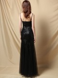 Summer Formal Black Sequins Strap Mermaid Evening Dress