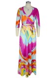 Autumn Formal Multicolor Wrap Long Maxi Dress with Belt