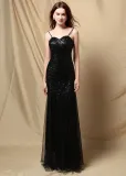 Summer Formal Black Sequins Strap Mermaid Evening Dress