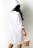 Autumn Casual White Long Blouse Dress with Full Sleeves