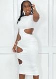 Summer Party Sexy White Cut Out Ripped Midi Dress