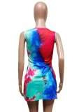 Summer Tie Dye Sleeveless Casual Short Dress
