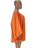 Autumn Casual Orange Off Shoulder Puff Sleeve Short Dress