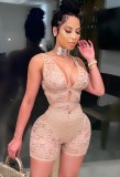 Summer Party Sexy Lace Khaki Sleeveless Bodycon Rompers