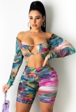 Autumn Party Print Long Sleeve Cut Out Strapless Rompers