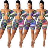 Autumn Party Print Long Sleeve Cut Out Strapless Rompers